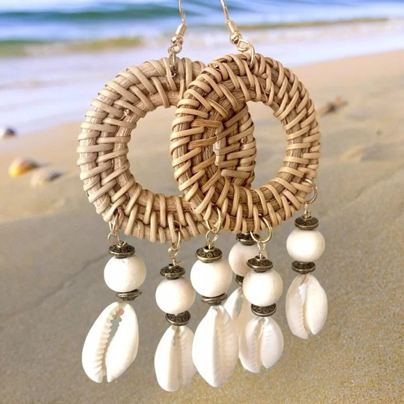 Beach Theme Summer Vacation Chic Boho Earrings with Seashell Charms 🌊 - Picture 7 of 12